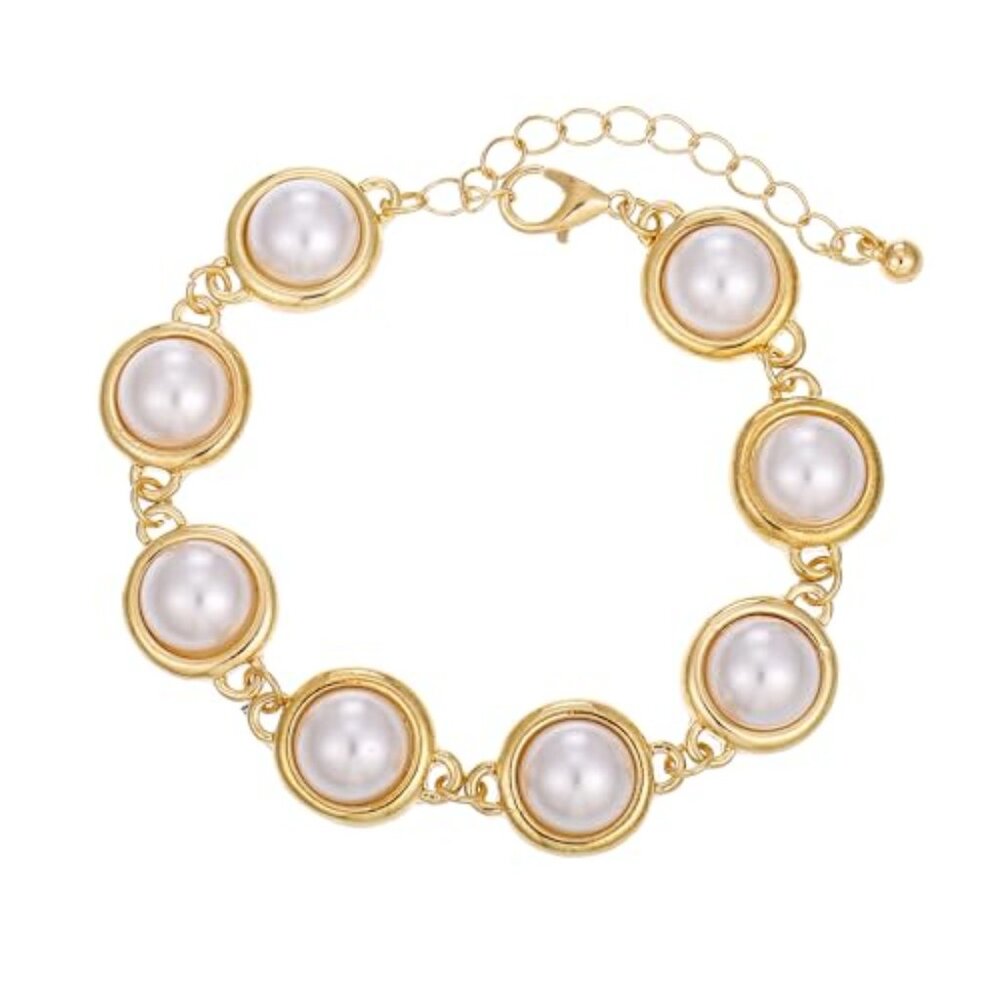 Gold Pearl Bracelets for Women Big Baroque Pearl Stack Bracelets for‎ Wedding